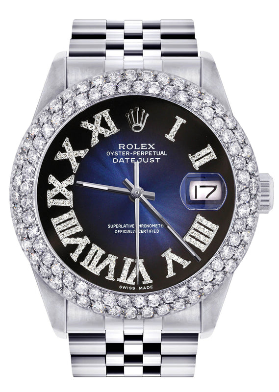 Womens Rolex Datejust Watch 16200 | 36Mm | Blue Black Roman Numeral Dial | Two Row 4.25 Carat Beze l Jubilee Band