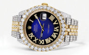 Diamond Iced Out Rolex Datejust 41 | 25 Carats Of Diamonds | Custom Blue Black Roman Numeral Diamond Dial | Two Tone | Jubilee Band