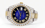 Diamond Iced Out Rolex Datejust 41 | 25 Carats Of Diamonds | Custom Blue Black Roman Numeral Diamond Dial | Two Tone | Oyster Band