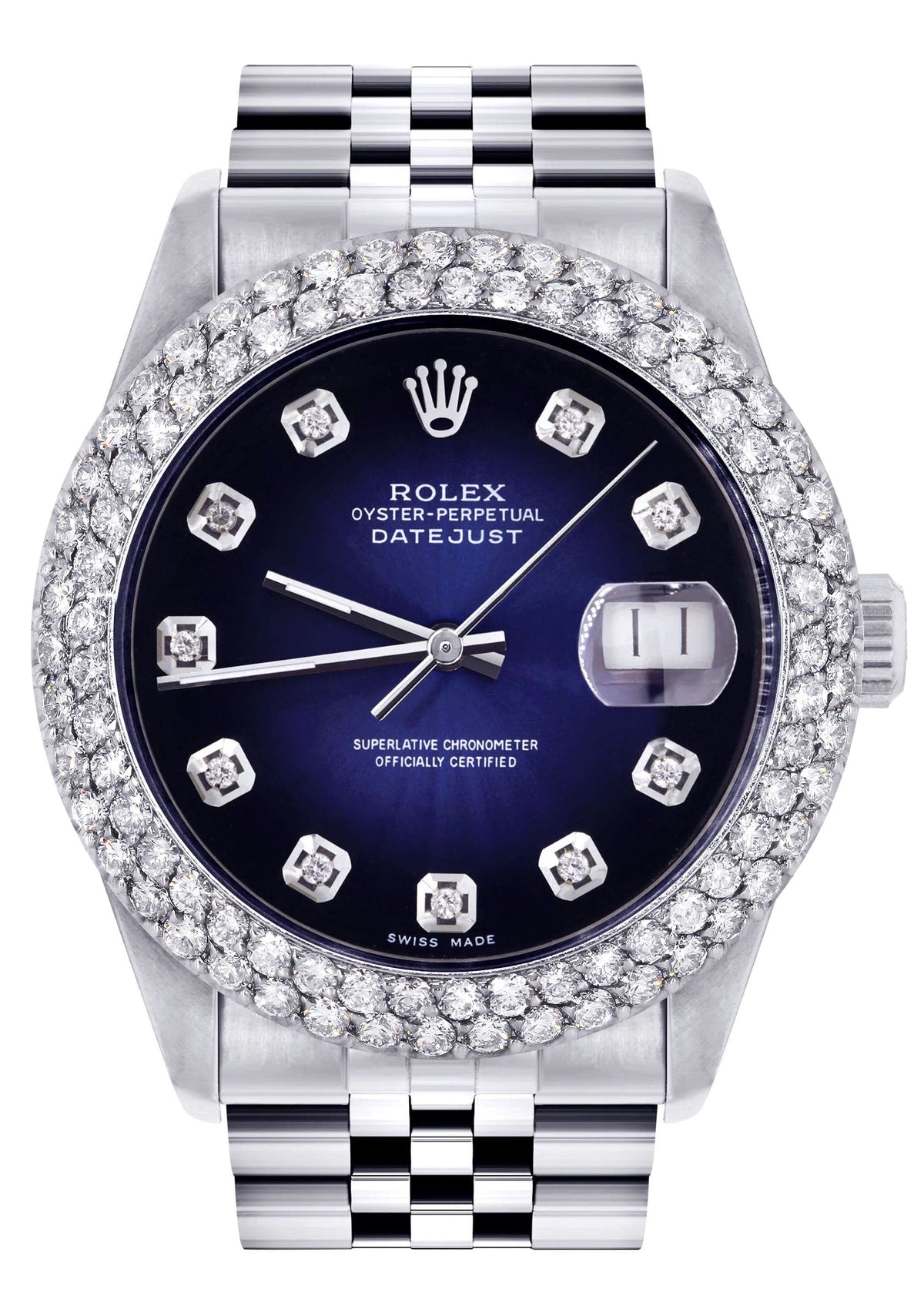 Mens Rolex Datejust Watch 16200 | 36Mm | Blue Black Dial | Two Row 4.25 Carat Bezel | Jubilee Band