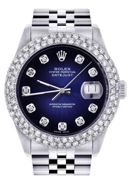 Mens Rolex Datejust Watch 16200 | 36Mm | Blue Black Dial | Two Row 4.25 Carat Bezel | Jubilee Band