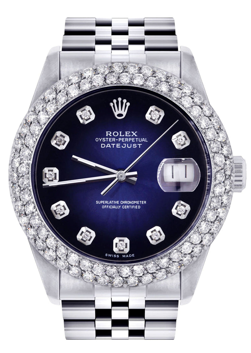 Mens Rolex Datejust Watch 16200 | 36Mm | Blue Black Dial | Two Row 4.25 Carat Bezel | Jubilee Band