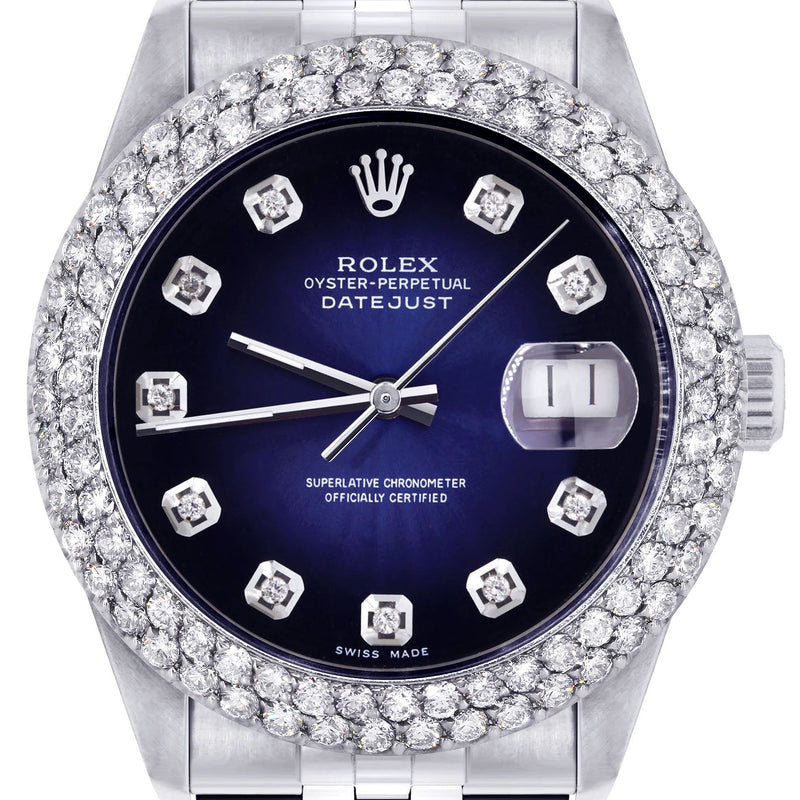 Womens Rolex Datejust Watch 16200 | 36Mm | Blue Black Dial | Two Row 4.25 Carat Bezel | Jubilee Band