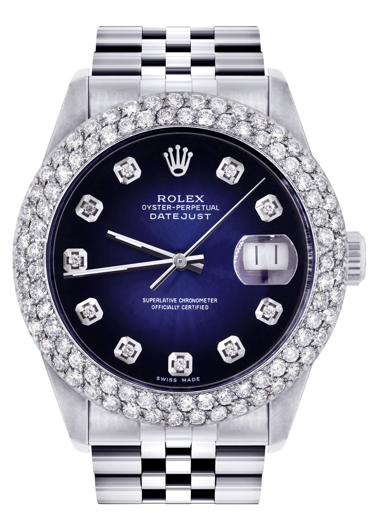 Womens Rolex Datejust Watch 16200 | 36Mm | Blue Black Dial | Two Row 4.25 Carat Bezel | Jubilee Band