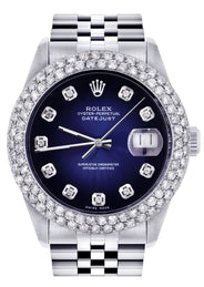Womens Rolex Datejust Watch 16200 | 36Mm | Blue Black Dial | Two Row 4.25 Carat Bezel | Jubilee Band