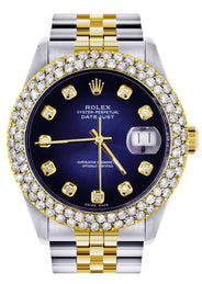 Diamond Gold Rolex Watch For Men 16233 | 36Mm | Blue Black Dial | Two Row 4.25 Carat Bezel | Jubilee Band