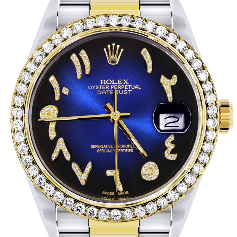Gold & Steel Rolex Datejust Watch 16233 for Men | 36Mm | Blue Black Arabic Diamond Dial | Oyster Band