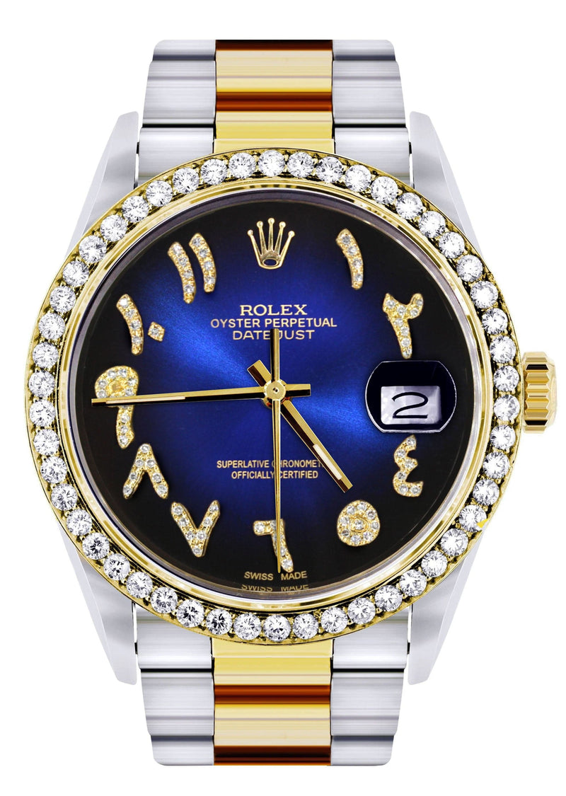 Gold & Steel Rolex Datejust Watch 16233 for Men | 36Mm | Blue Black Arabic Diamond Dial | Oyster Band