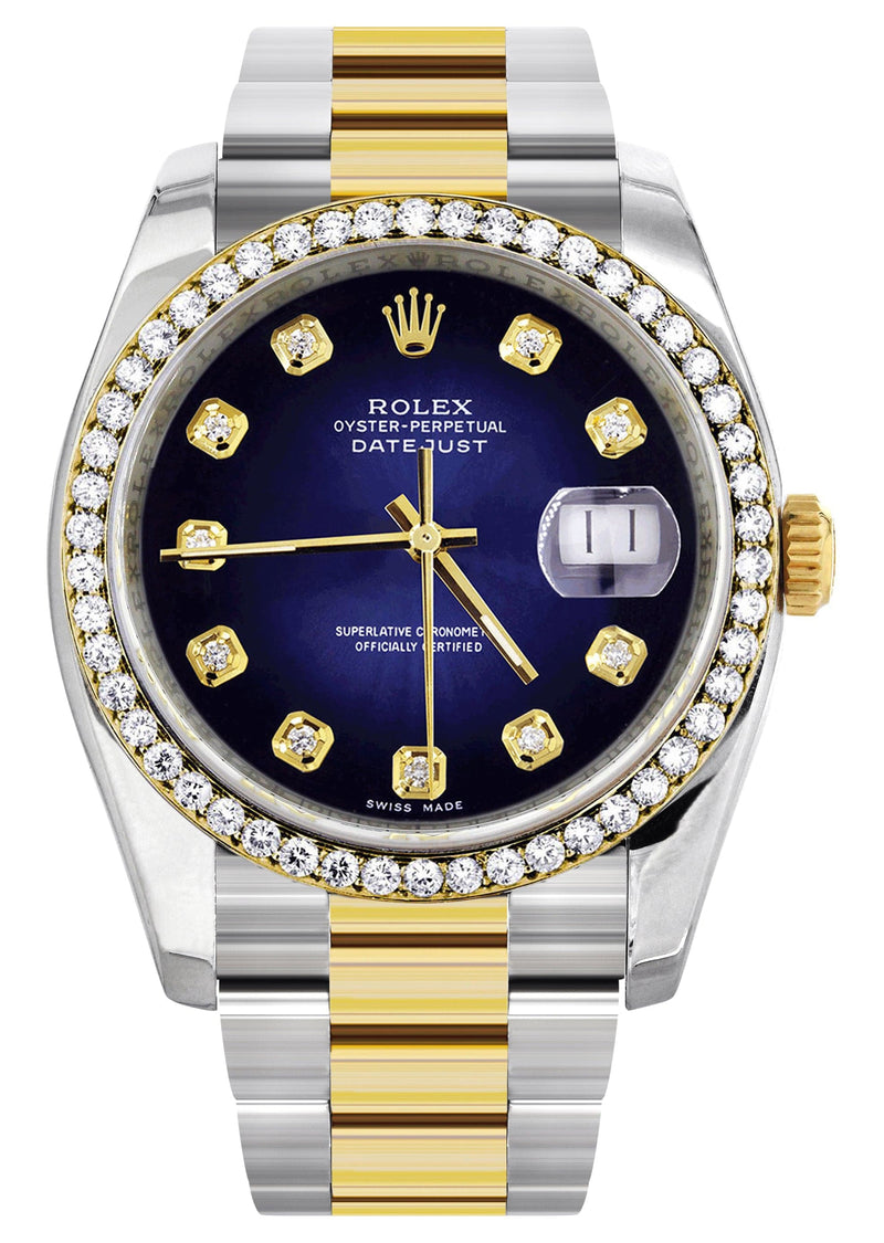 116233 | Diamond Gold Rolex Watch For Men | 36Mm | Blue Black Dial | Oyster Band