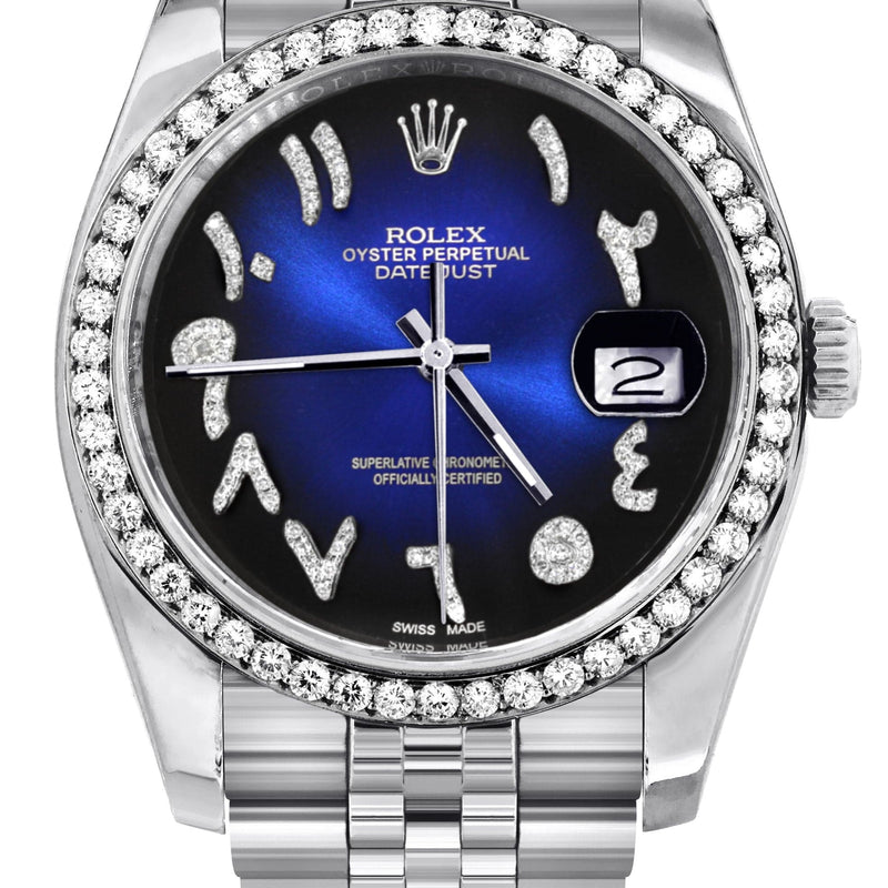 116200 | Hidden Clasp | Diamond Rolex Datejust Watch | 36Mm | Blue Black Arabic Diamond Dial | Jubilee Band