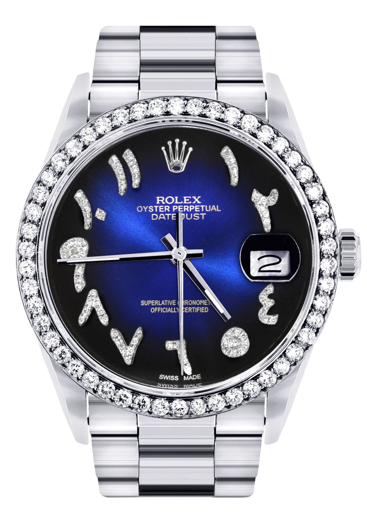 Diamond Mens  Rolex Datejust Watch 16200 | 36Mm | Blue Black Arabic Diamond Dial | Oyster Band