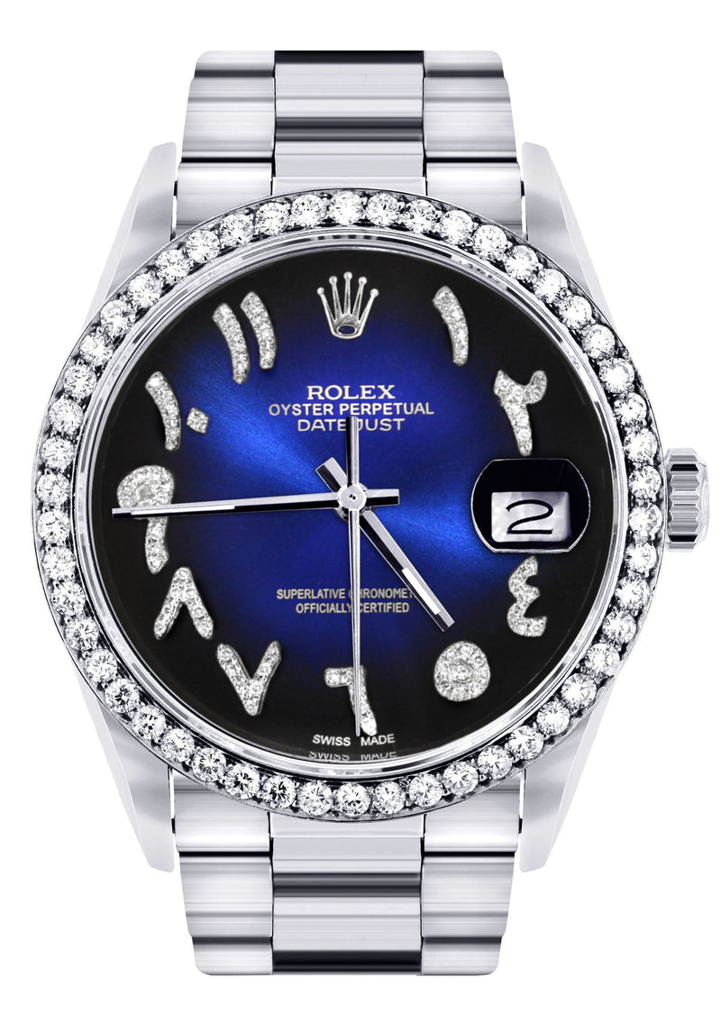 Diamond Mens  Rolex Datejust Watch 16200 | 36Mm | Blue Black Arabic Diamond Dial | Oyster Band