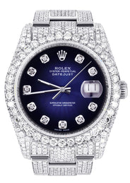 Iced Out Rolex Datejust 36 MM | Stainless Steel | 16.5 Carats of Diamonds | Blue Black Diamond Dial | Oyster Band | Model 116200