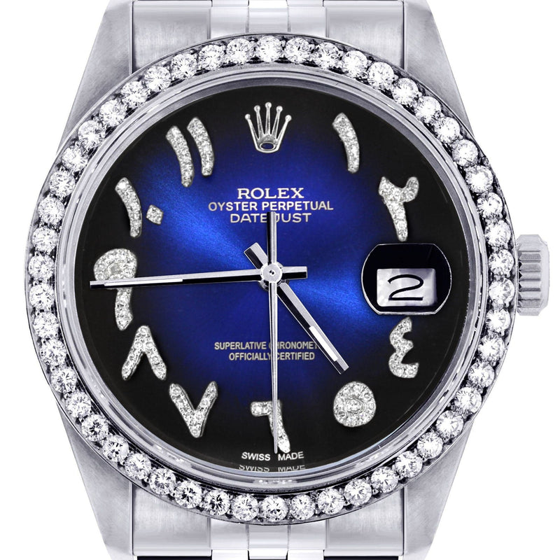 Diamond Mens Rolex Datejust Watch 16200 | 36Mm | Blue Black Arabic Diamond Dial | Jubilee Band