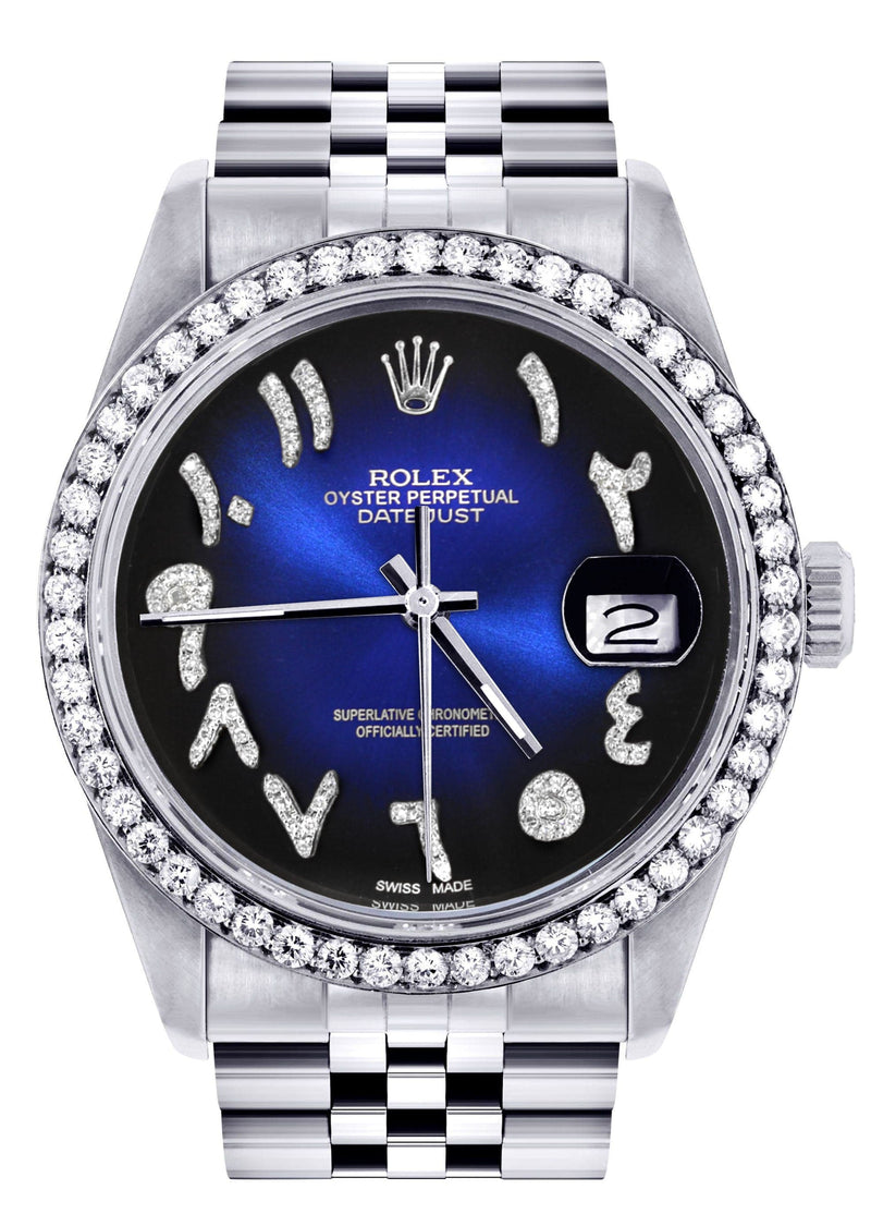 Diamond Mens Rolex Datejust Watch 16200 | 36Mm | Blue Black Arabic Diamond Dial | Jubilee Band