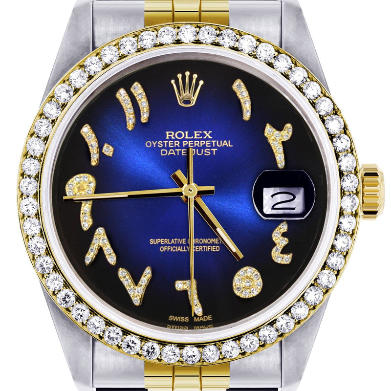 Gold & Steel Rolex Datejust Watch 16233 for Men  | 36Mm | Blue Black Arabic Diamond Dial | Jubilee Band
