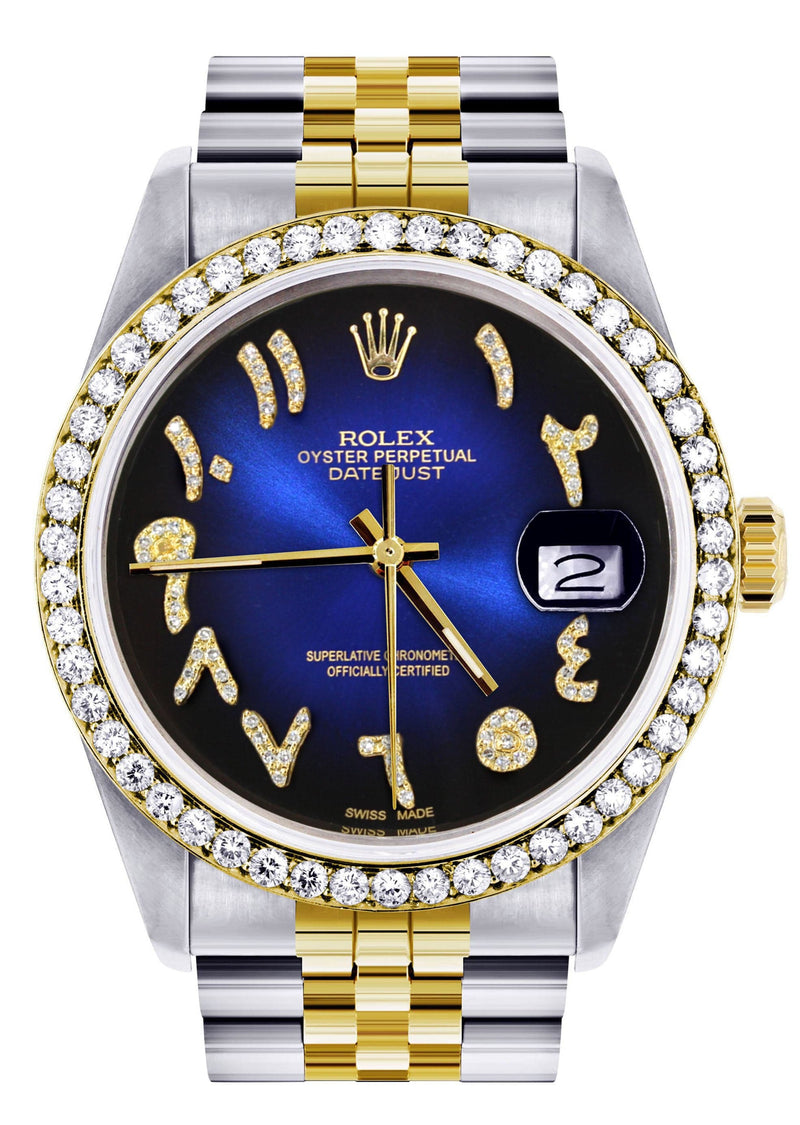Gold & Steel Rolex Datejust Watch 16233 for Men  | 36Mm | Blue Black Arabic Diamond Dial | Jubilee Band