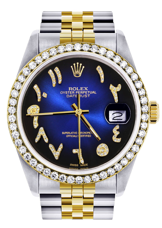 Gold & Steel Rolex Datejust Watch 16233 for Men  | 36Mm | Blue Black Arabic Diamond Dial | Jubilee Band