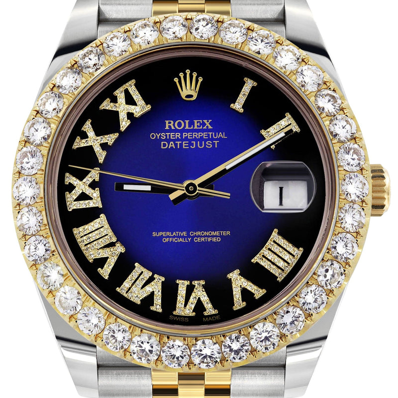 Rolex Datejust 41 Watch | 41 MM | 18K Yellow Gold & Stainless Steel | Custom Blue Black Roman Dial | Jubilee Band