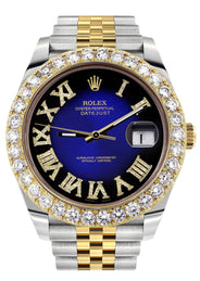 Rolex Datejust 41 Watch | 41 MM | 18K Yellow Gold & Stainless Steel | Custom Blue Black Roman Dial | Jubilee Band