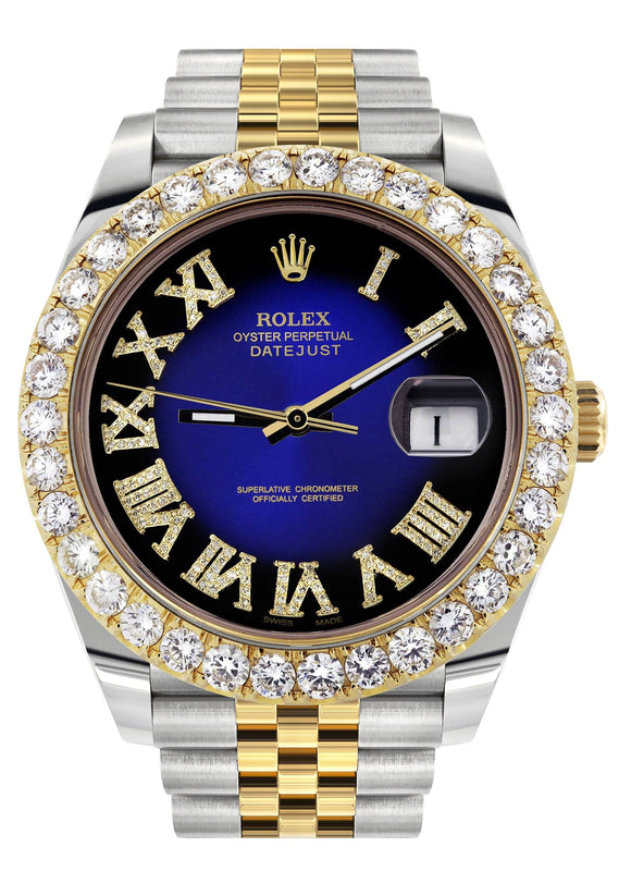 Rolex Datejust 41 Watch | 41 MM | 18K Yellow Gold & Stainless Steel | Custom Blue Black Roman Dial | Jubilee Band