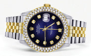 Diamond Gold Rolex Watch For Men 16233 | 36Mm | Blue Black Dial | Two Row 4.25 Carat Bezel | Jubilee Band