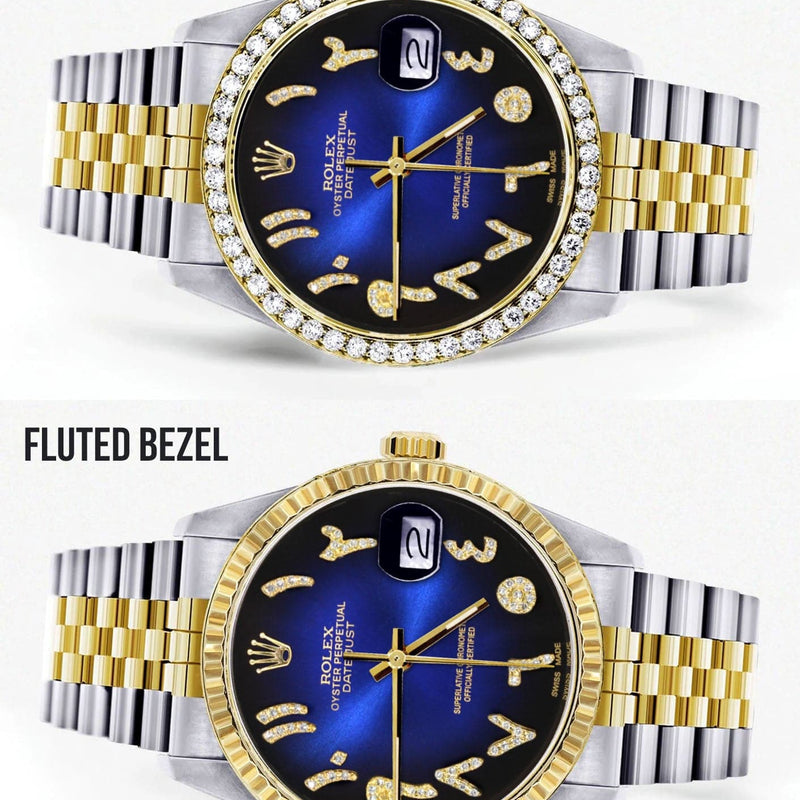 Gold & Steel Rolex Datejust Watch 16233 for Men  | 36Mm | Blue Black Arabic Diamond Dial | Jubilee Band