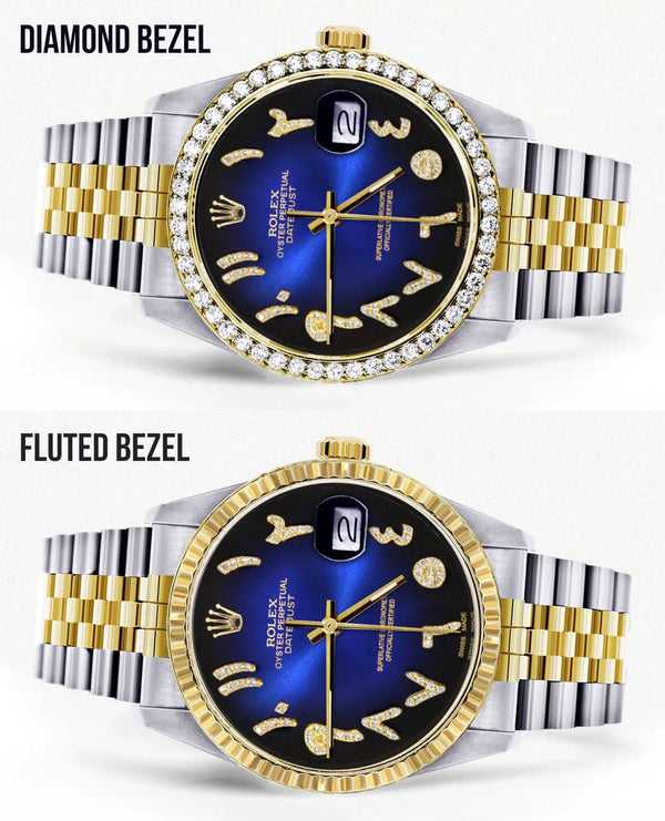 Gold & Steel Rolex Datejust Watch 16233 for Men  | 36Mm | Blue Black Arabic Diamond Dial | Jubilee Band
