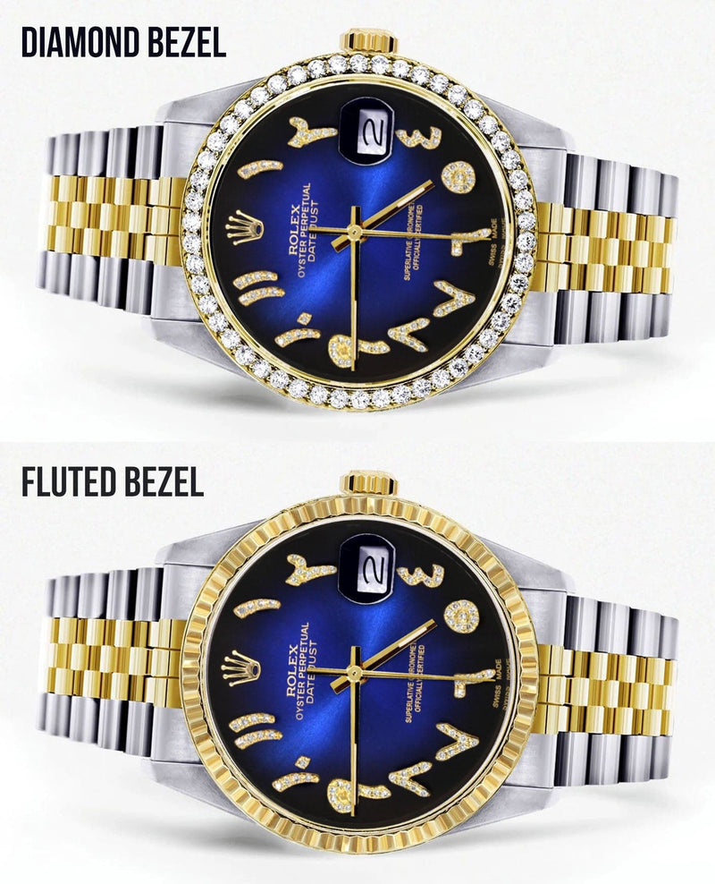Gold & Steel Rolex Datejust Watch 16233 for Men  | 36Mm | Blue Black Arabic Diamond Dial | Jubilee Band