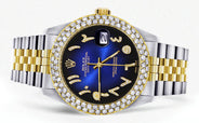 Diamond Gold Rolex Watch For Women 16233 | 36Mm | Blue Black Arabic Diamond Dial | Two Row 4.25 Carat Bezel | Jubilee Band