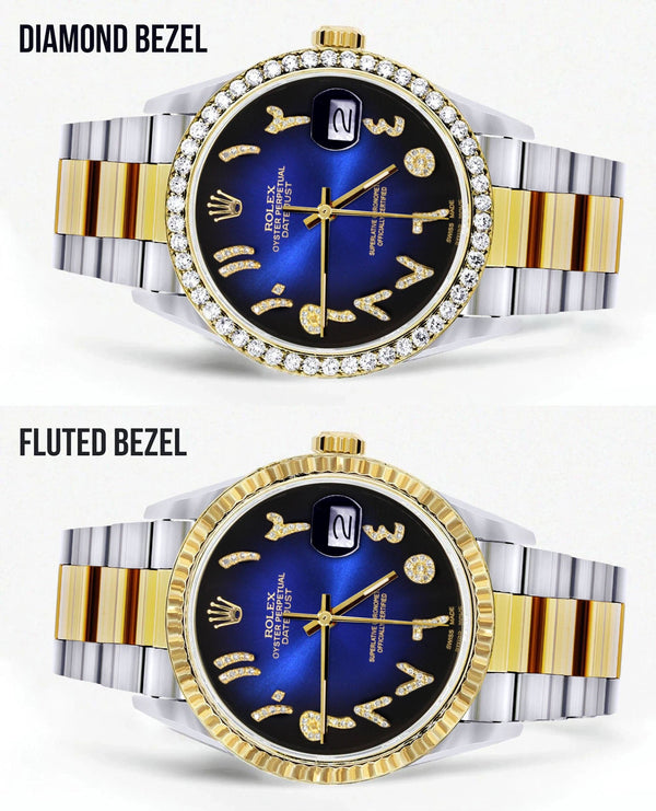 Gold & Steel Rolex Datejust Watch 16233 for Men | 36Mm | Blue Black Arabic Diamond Dial | Oyster Band