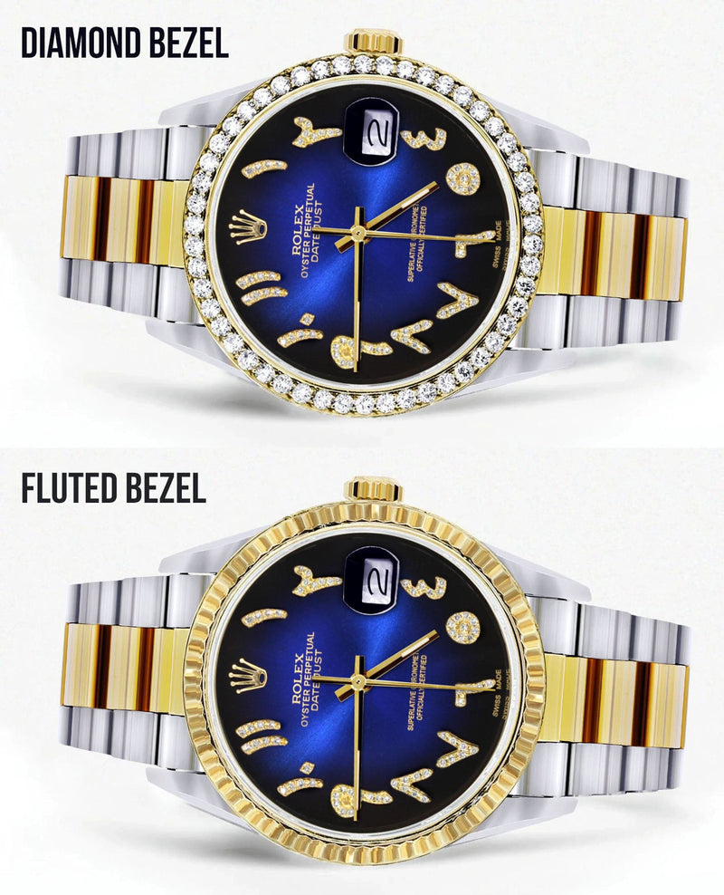 Gold & Steel Rolex Datejust Watch 16233 for Men | 36Mm | Blue Black Arabic Diamond Dial | Oyster Band