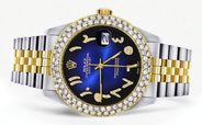 Diamond Gold Rolex Watch For Men 16233 | 36Mm | Blue Black Arabic Diamond Dial | Two Row 4.25 Carat Bezel | Jubilee Band