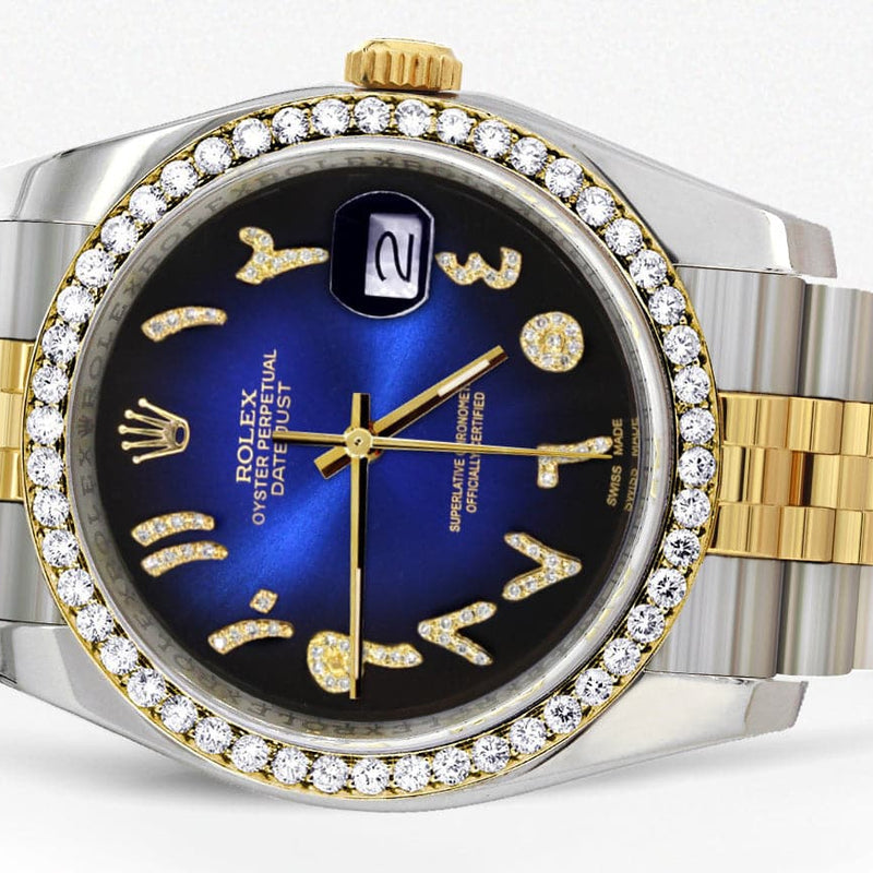 116233 | Hidden Clasp | Gold & Steel Rolex Datejust Watch | 36Mm | Blue Black Arabic Diamond Dial | Jubilee Band