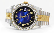 116233 | Hidden Clasp | Gold & Steel Rolex Datejust Watch | 36Mm | Blue Black Arabic Diamond Dial | Jubilee Band