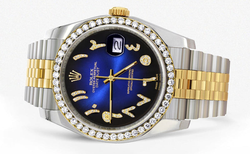 116233 | Hidden Clasp | Gold & Steel Rolex Datejust Watch | 36Mm | Blue Black Arabic Diamond Dial | Jubilee Band
