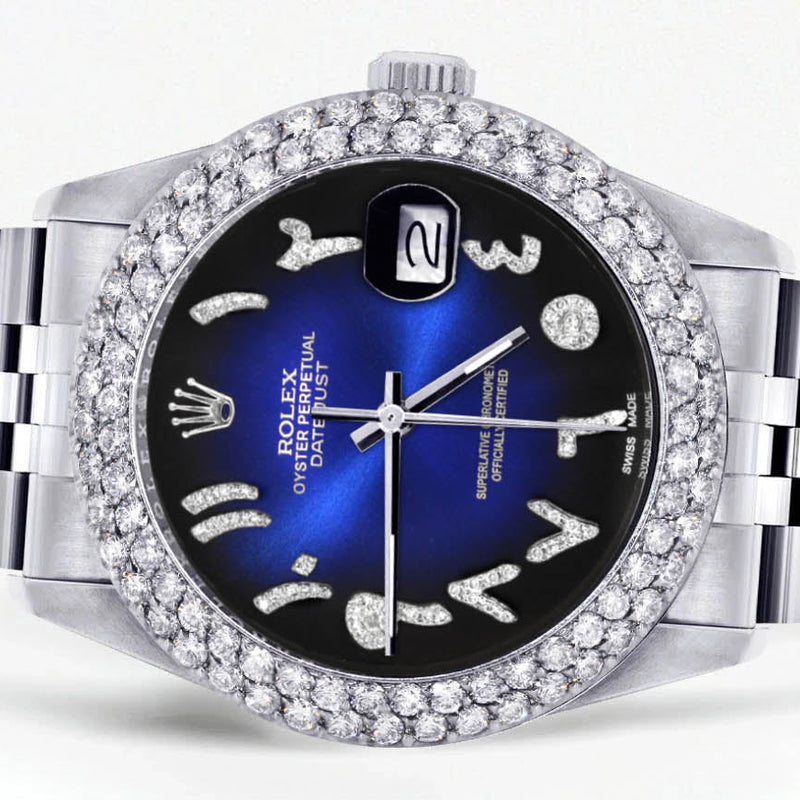 Womens Rolex Datejust Watch 16200 | 36Mm | Blue Black Arabic Diamond Dial | Two Row 4.25 Carat Bezel | Jubilee Band