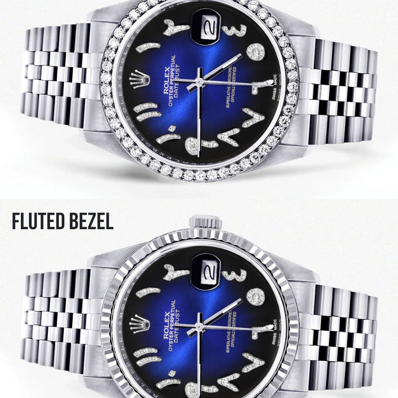 Diamond Mens Rolex Datejust Watch 16200 | 36Mm | Blue Black Arabic Diamond Dial | Jubilee Band
