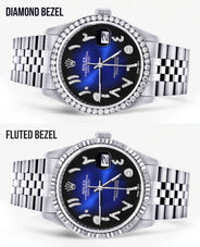 Diamond Mens Rolex Datejust Watch 16200 | 36Mm | Blue Black Arabic Diamond Dial | Jubilee Band