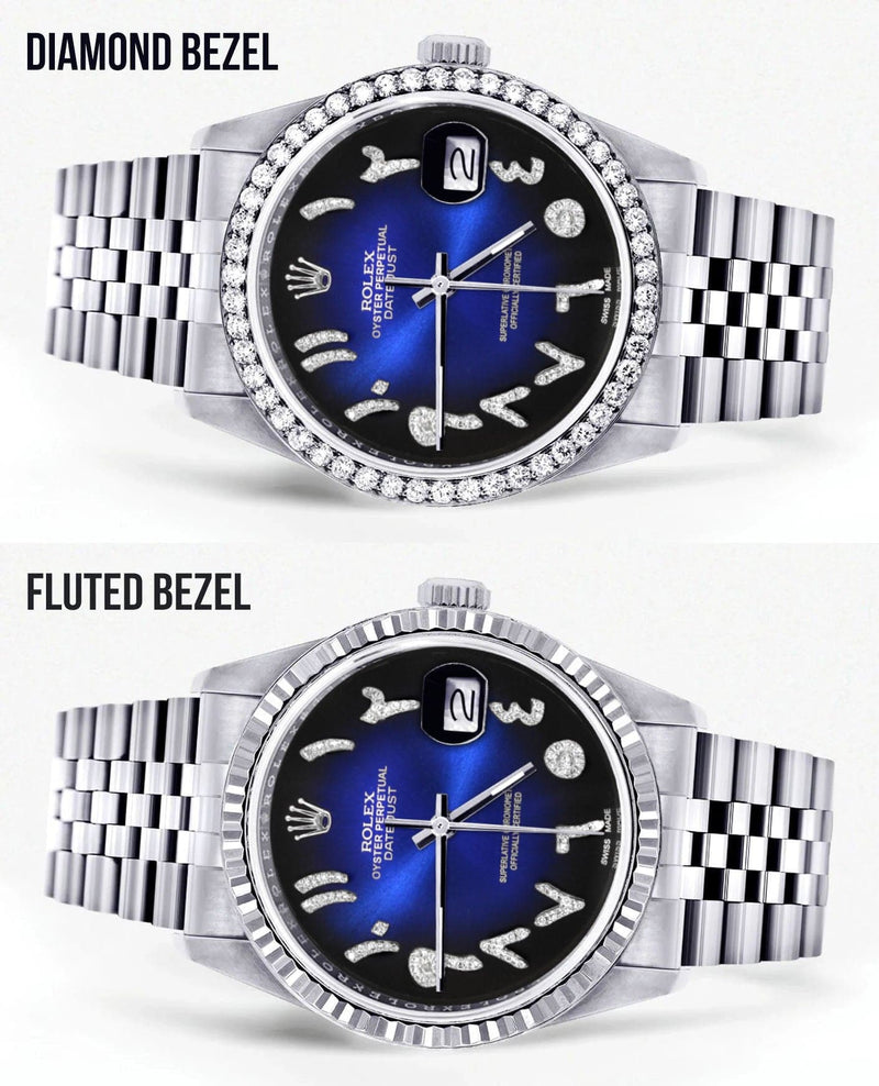 Diamond Mens Rolex Datejust Watch 16200 | 36Mm | Blue Black Arabic Diamond Dial | Jubilee Band