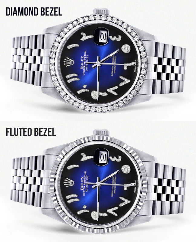 Diamond Mens Rolex Datejust Watch 16200 | 36Mm | Blue Black Arabic Diamond Dial | Jubilee Band