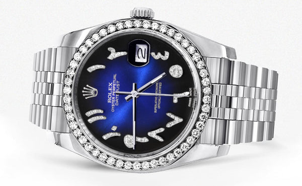 116200 | Hidden Clasp | Diamond Rolex Datejust Watch | 36Mm | Blue Black Arabic Diamond Dial | Jubilee Band