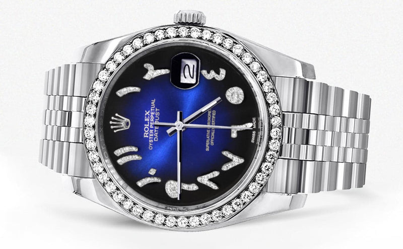 116200 | Hidden Clasp | Diamond Rolex Datejust Watch | 36Mm | Blue Black Arabic Diamond Dial | Jubilee Band