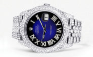 Diamond Iced Out Rolex Datejust 41 | 25 Carats Of Diamonds | Custom Blue Black Roman Numeral Diamond Dial | Two Row | Jubilee Band