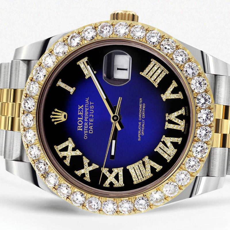 Rolex Datejust 41 Watch | 41 MM | 18K Yellow Gold & Stainless Steel | Custom Blue Black Roman Dial | Jubilee Band