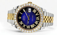Rolex Datejust 41 Watch | 41 MM | 18K Yellow Gold & Stainless Steel | Custom Blue Black Roman Dial | Jubilee Band