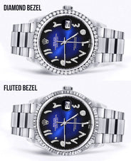 Diamond Mens  Rolex Datejust Watch 16200 | 36Mm | Blue Black Arabic Diamond Dial | Oyster Band
