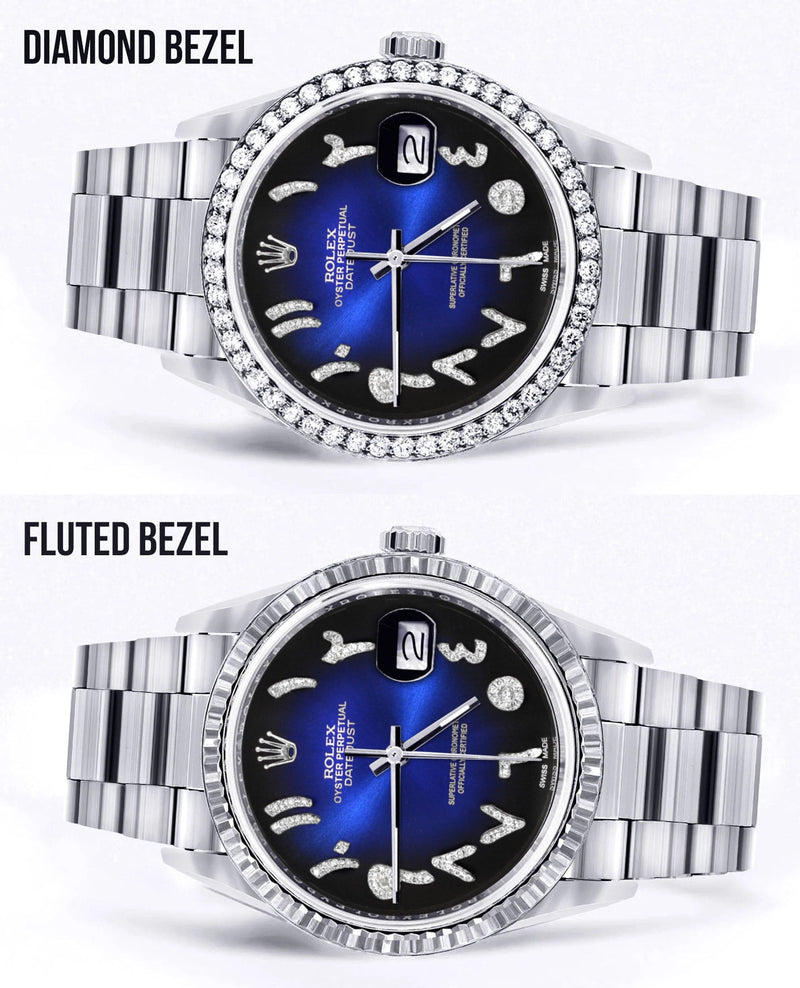 Diamond Mens  Rolex Datejust Watch 16200 | 36Mm | Blue Black Arabic Diamond Dial | Oyster Band