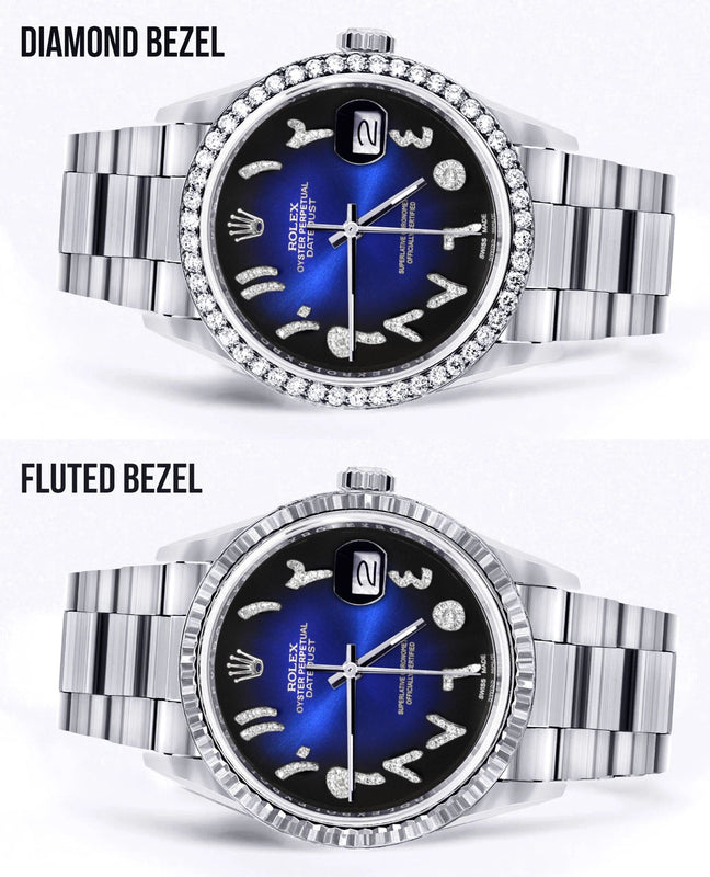 Diamond Mens  Rolex Datejust Watch 16200 | 36Mm | Blue Black Arabic Diamond Dial | Oyster Band
