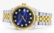 Diamond Gold Rolex Watch | 68273 | Fluted Bezel | 31MM | Blue Black Diamond Dial | Jubilee Band